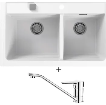 Granitový dřez Granitový dřez SET Alveus ATROX 50 white 11 + Deante CORIO BFC 060M chrom