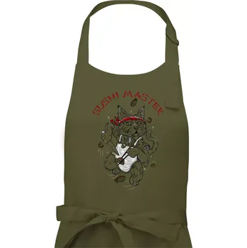 Kuchyňská zástěra Sushi master kočka - Dámská zástěra na vaření - Univerzální velikost ( Khaki )