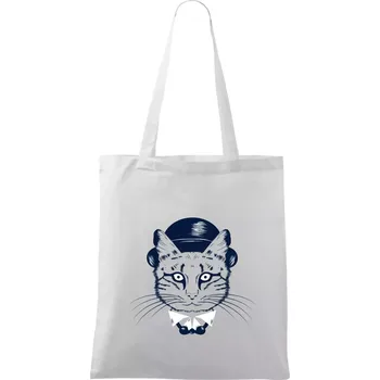 Nákupní taška Kočka hipster s kloboukem - Taška bavlněná - 42 x 38 cm ( Bílá )