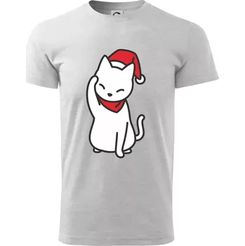 Vánoční kočka mávající - Triko extra velké (5-8XL) - 6XL ( Světlešedý Melír )