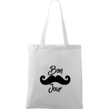 Mustache Bon Jour - Taška bavlněná - 42 x 38 cm ( Bílá )