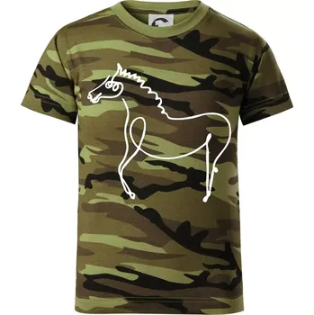 Chlapecké tričko Kůň kreslený - Dětské maskáčové triko - 146 cm/10 let ( Zelený maskáč )