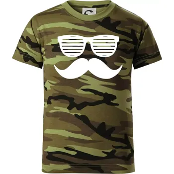Mustache brýle - Dětské maskáčové triko - 104-110cm / 3-4 roky ( Zelený maskáč )