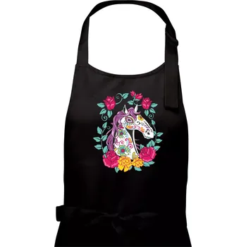 Kuchyňská zástěra Kůň barevný s květinami - Dámská zástěra na vaření - Univerzální velikost ( Černá )