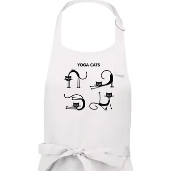 Kuchyňská zástěra Kočičí jóga (Hana-creative) - Dámská zástěra na vaření - Univerzální velikost ( Bílá )