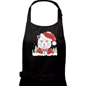 Kuchyňská zástěra Santa kocour - Dámská zástěra na vaření - Univerzální velikost ( Černá )