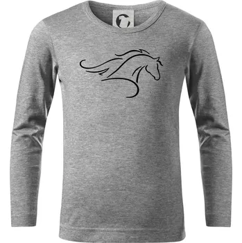 Chlapecké tričko Kůň - bežící silueta hlavy - Triko dětské Long Sleeve - 158 cm/12 let ( Tmavě šedý melír )