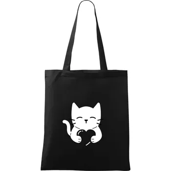 Kočka drží srdce - Taška bavlněná - 42 x 38 cm ( Černá )