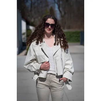 Dámský kabát Trenčkot křivák oversize B9329 barva: bílá-smetanová, velikost: XS/S