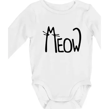 Meow - Mňau - Body kojenecké s dlouhým rukávem - Dlouhý r. do 3 měs ( Bílá )