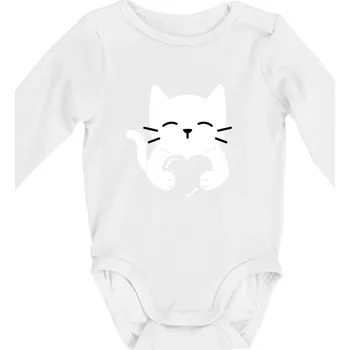 Kočka drží srdce - Body kojenecké s dlouhým rukávem - Dlouhý r. 3-6 měs ( Bílá )