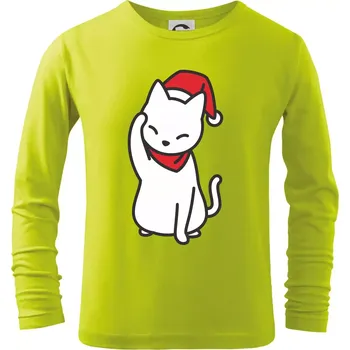 Dětská móda Vánoční kočka mávající - Triko dětské Long Sleeve - 146 cm/10 let ( Limetková )