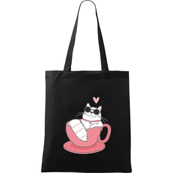 Hustá kočka v hrníčku - Taška bavlněná - 42 x 38 cm ( Černá )
