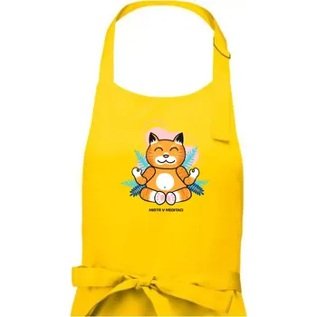 Kuchyňská zástěra Kočka - mistr v meditaci (Pecka design) - Pánská zástěra na vaření - Univerzální velikost ( Žlutá )