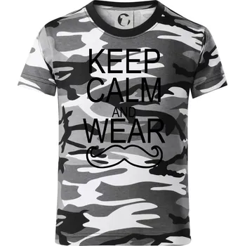 Chlapecké tričko Keep calm and wear mustache - Dětské maskáčové triko - 122 cm/6 let ( Šedý maskáč )