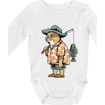 Kočka rybářem - Body kojenecké s dlouhým rukávem - Dlouhý r. do 3 měs ( Bílá )