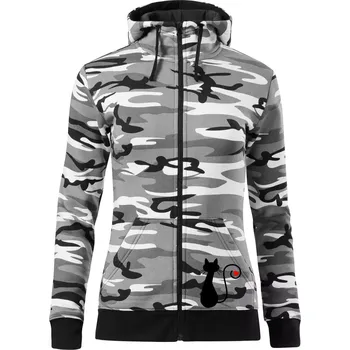 Dámská mikina Zamilovaná kočka ocásek - Dámská mikina trendy zipper s kapucí - XL ( Šedý maskáč )