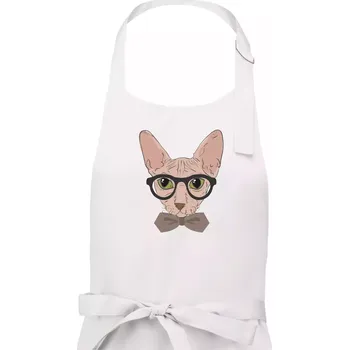 Kuchyňská zástěra Hipster sphynx - Pánská zástěra na vaření - Univerzální velikost ( Bílá )