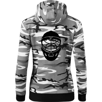 Dámská mikina Florbal maska - Dámská mikina trendy zipper s kapucí - XL ( Šedý maskáč )