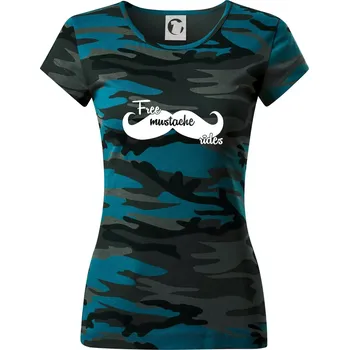 Free Mustache rides - Dámské maskáčové triko - S ( Petrolejová maskáč )