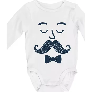 Kojenecký body Švihák s knírkem - Body kojenecké s dlouhým rukávem - Dlouhý r. do 3 měs ( Bílá )