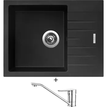 Kuchyňský dřez Granitový dřez SET Sinks PERFECTO 650 pureblack + Deante CORIO BFC 060M chrom
