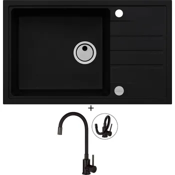 Granitový dřez Granitový dřez SET Alveus INTERMEZZO 130 černá matná + Deante NEO LUNO BOC N72M černá matná