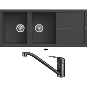 Granitový dřez Granitový dřez SET Elleci UNICO 500 G40 full black + Deante NEO BORO BMO N60M černá matná