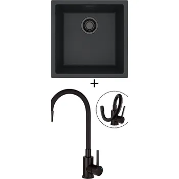 Granitový dřez Dřez pod desku SET Alveus OMNI 20 černá edice + Deante NEO LUNO BOC N72M černá matná