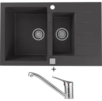 Granitový dřez Granitový dřez SET Alveus CADIT 70 black 91 + Alveus RIVIERA X chrom