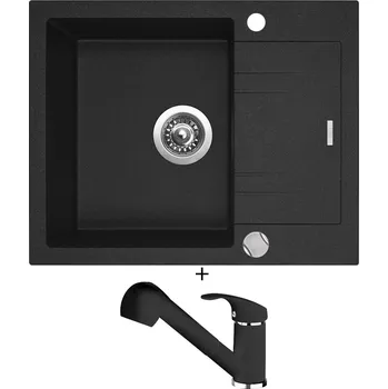 Kuchyňský dřez Granitový dřez SET Sinks LINEA 600 XC granblack + Deante PEPE BDP 271M černá