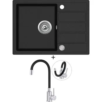 Granitový dřez SET Teka COMFOR 45 S-TQ 1B 1D černá metalická + Deante NEO LUNO BOC B720 nerez