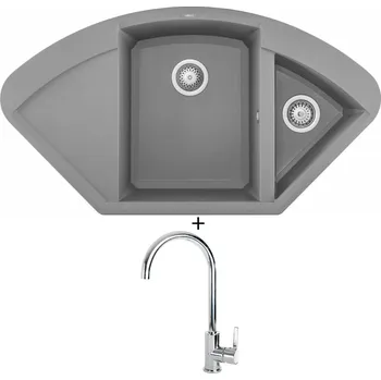 Granitový dřez Granitový dřez SET Elleci Easy CORNER G48 cemento + Elleci C01 CADDY chrom