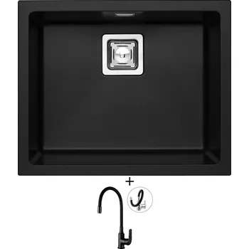 Granitový dřez Granitový dřez SET Alveus QUADRIX 50 černá matná + Kuchinox ELZA BKE B61D černá matná