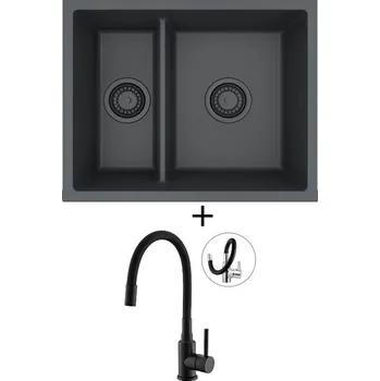 Granitový dřez Dřez pod desku SET Alveus OMNI 50 černá edice + Alveus MINTAS černá matná
