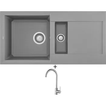 Granitový dřez Granitový dřez SET Elleci EASY 425 G48 cemento + Laveo BONA BAB 268D nerez