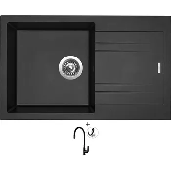 Granitový dřez Granitový dřez SET Sinks LINEA 780 metalblack + Kuchinox ELZA BKE B61D černá matná