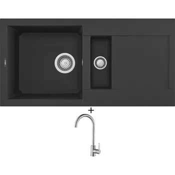 Granitový dřez Granitový dřez SET Elleci EASY 425 G40 full black + Laveo BONA BAB 268D nerez