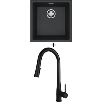 Granitový dřez Dřez pod desku SET Alveus OMNI 20 černá matná + Deante LUKRECJA N72M černá matná