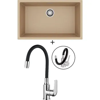 Granitový dřez Dřez pod desku SET Alveus OMNI 40 beige 55 + Kuchinox ELZA BKE 761 chrom/černá