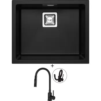 Granitový dřez Granitový dřez SET Alveus QUADRIX 50 černá matná + Deante NEO LUNO BOC N74M černá matná