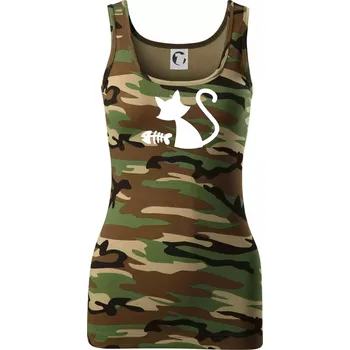 Dámské tričko Ryba vs kočka - Dámské Maskáčové tílko - S ( Hnědý maskáč )