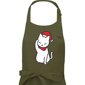 Kuchyňská zástěra Vánoční kočka mávající - Pánská zástěra na vaření - Univerzální velikost ( Khaki )