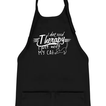 Kuchyňská zástěra I dont need therapy - i need my cat - Dětská zástěra na vaření - Univerzální velikost ( Černá )