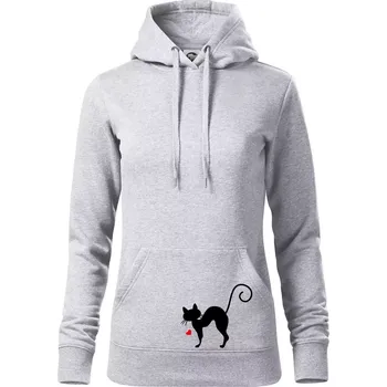 Dámská mikina Zamilovaná kočka prohnutá - Mikina dámská Cape s kapucí - M ( Světlešedý Melír )