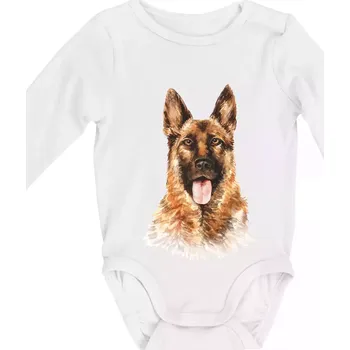 Kojenecký body German shepherd - vodová barva - Body kojenecké s dlouhým rukávem - Dlouhý r. do 3 měs ( Bílá )