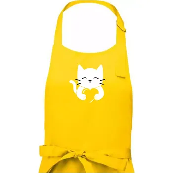 Kuchyňská zástěra Kočka drží srdce - Dámská zástěra na vaření - Univerzální velikost ( Žlutá )