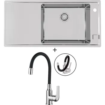 Nerezový dřez Nerezový dřez SET Alveus STRICTO 30 nerez odkap vlevo + Kuchinox ELZA BKE 761 chrom/černá