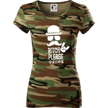 Dámské tričko Bitch please! Mustache - Dámské maskáčové triko - S ( Hnědý maskáč )