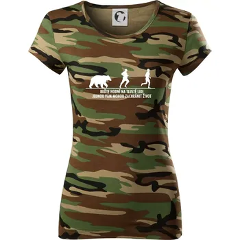 Buďte hodní na tlusté lidi - Dámské maskáčové triko - S ( Hnědý maskáč )